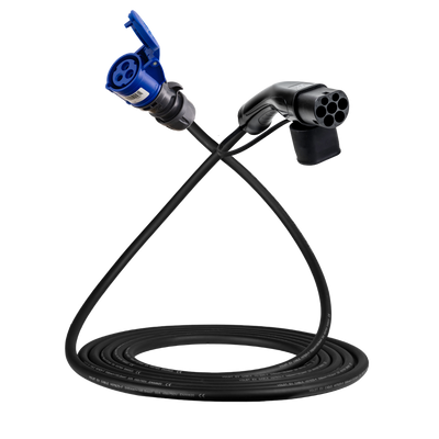 Câble adaptateur type 2 (côté station de charge) vers prise 16A CEE bleue 3 pôles 
