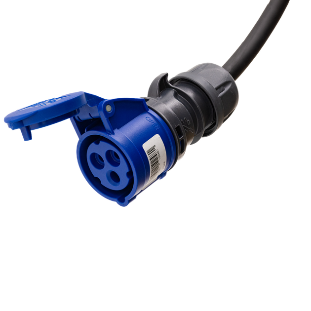 Câble adaptateur type 2 (côté station de charge) vers prise CEE bleue 32A à 3 pôles