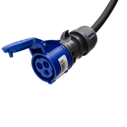 Câble adaptateur type 2 (côté station de charge) vers prise CEE bleue 32A à 3 pôles