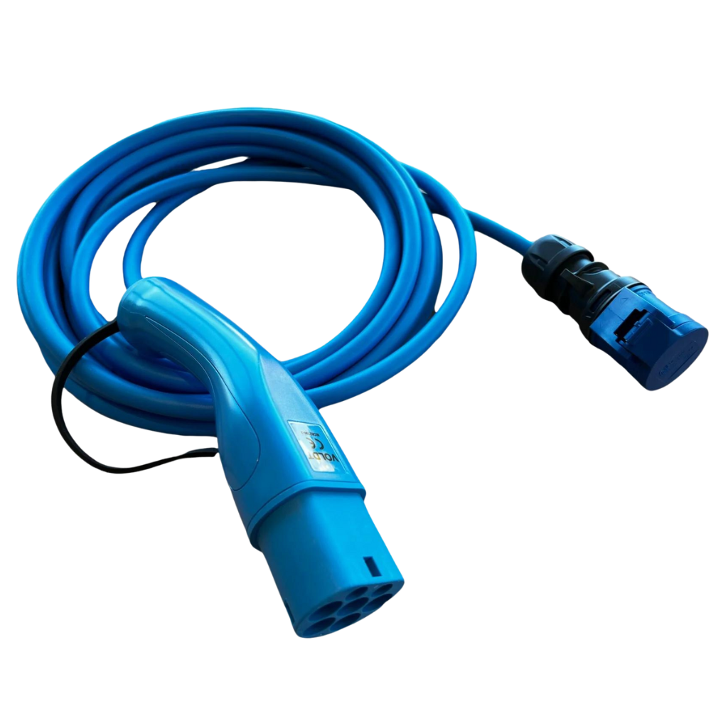 Adapter cable type 2 (charging station side) to 3-pole blue commando socket