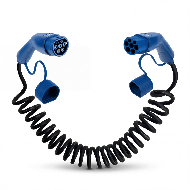 Type 2 | mode 3 | 16A | 11kW | câble de recharge spirale
