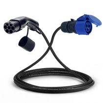 Câble adaptateur type 2 (côté station de charge) vers prise 16A CEE bleue 3 pôles 